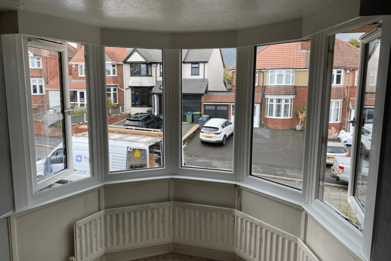 Interior view of modern casement windows fitted in Bearwood bay window.